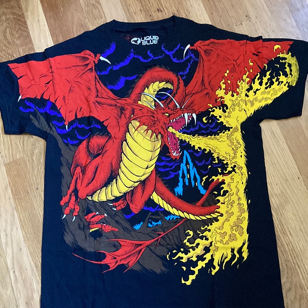 Super vibrant dragon/knight fight tee